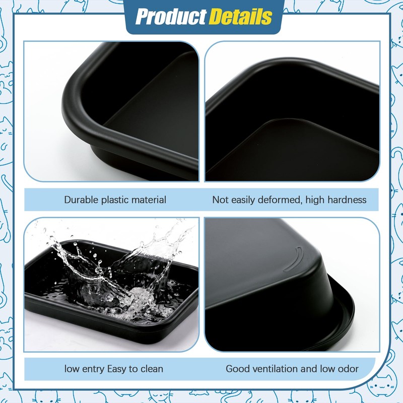 Uiifan Low Entry Cat Litter Box, Black Gray, 16.9 x