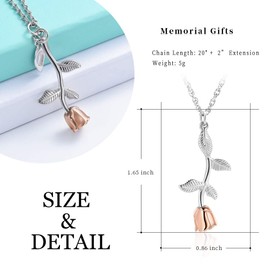 Rose Flower Urn Necklace Cremation Jewellery for Ashes for Women Girls Urn Keepsake Pendant Human Pet Memorial Locket Holder, Stainless Steel, No Gemstone