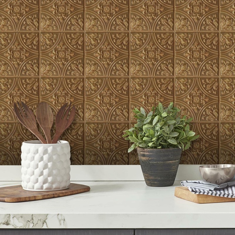 RoomMates TIL4873FLT StickTiles Copper Tin Peel and Stick Tile Backsplash