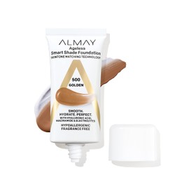 Anti-Aging Foundation by Almay, Smart Shade Face Makeup with Hyaluronic Acid, Niacinamide, Vitamin C & E, Hypoallergenic-Fragrance Free, 500 Golden, 1 Fl Oz (Pack of 1)