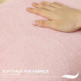 Pallene Faux Fur Plush Throw Pillow Covers 18x18 Set of 2 - Luxury Soft Fluffy Cozy Decorative Pillow Covers for Sofa, Couch, Living Room - Blush Pink