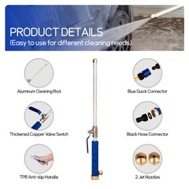 W LAIWO Hydro Jet Washer, 2-in-1 Hydro Jet Nozzle for Garden Hose，17 inches High Pressure Power Washer Wand with 2 Different Nozzles and Hose Quick Connectors for Gutter Patio Car Pet Window Glass