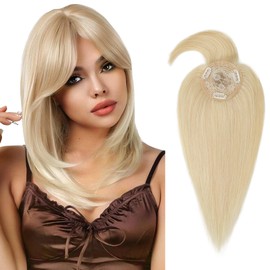 Clip-In Real Hair Extensions Real Hair Topper Extensions Real Hair with Bangs (11 cm Long) Toupee Hair Thickening Straight Hair Extensions 7A Real Human Hair 30 cm - 35 g 613# Bleach Blonde