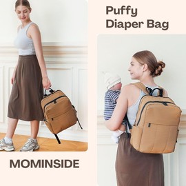 MOMINSIDE Diaper Bag Backpack - Large Puffer Diaper Bag - Quilted Baby Bag for Boys Girls, Large Changing Pad, Stroller Straps, 15 Pockets, Lightweight, Black