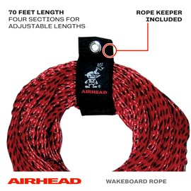 Airhead Trick Handle Wakeboard Rope, 4 Sections, 75-Feet, Red | AIRHEAD