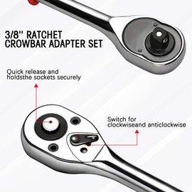 OuShuron 4 Pcs Ratchet Crowbar Adapter Set 3/8", 2 Pcs Pry Bar Wrench Adaptor Head & Ratchet Wrench, Adjustable Angle Crowbar Adapter Tool, Compact Pry Bar for Tight Spaces