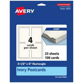 Avery Printable Rectangle Postcards, 3.5" x 5", Ivory Cardstock, Print-To-The-Edge, Laser/Inkjet Cards, 100 Total