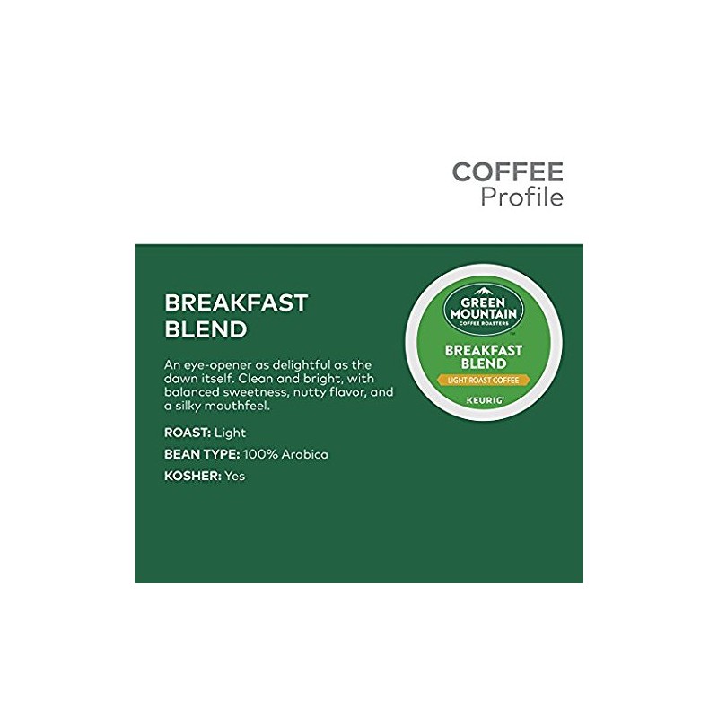 Green Mountain Coffee Roasters Breakfast Blend Flavor Coffee, Keurig Single-Serve