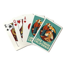 Lake Tahoe, California - Camping Coyote - Contour 104093 (Playing Card Deck - 52 Card Poker Size with Jokers)