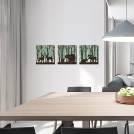 RyounoArt 3 Piece Animal Canvas Wall Art Bear Deer Moose in Forest Pictures Wildlife Country Painting Modern Home Artwork Decoration Giclee Print Gallery Wrap Ready to Hang 12"x12"x3pcs