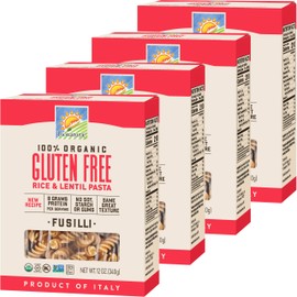 Bionaturae Fusilli Gluten-Free Pasta | Rice and Lentil Fusilli Pasta | Non-GMO | Lower Carb | Kosher | USDA Certified Organic | Made in Italy | 12 oz (4 Pack)