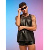 WDIRARA Men's 2 Piece Outfit Mesh Sheer Pu Leather Tank