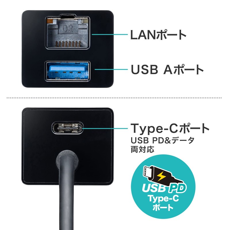 Sanwa Supply USB to 3TCH33BK Gigabit LAN Adapter with USB