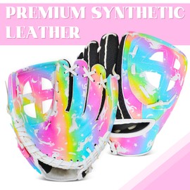 Kids Baseball Glove Softball Gloves for Girls, Baseball Mitts with Drawstring Bag, Teeball Gloves for Training and Beginner,Left Hand Gloves, Right Hand Throw (Unicorn, 9")