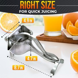 Hand Juicer Squeezer - Aluminum Lemon Squeezer for Effortless Juice Extraction - Manual Hand Press Juicer for Lemon, Orange, Lime, Grapefruit & Pomegranate, Durable Ergonomic Handle, Easy Clean Design