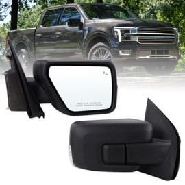 Lqito Right Passenger Side Mirror Fits 2021-2026 Ford F150 With Manual Folding Power Glass Heated Blind Spot Turn Signal Puddle Light Temperature Sensors Matte Black Replace#ML3Z17682SA(13Pins)