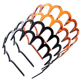 Pack of 4 Zigzag Headbands, Shark Tooth Hair Comb, Hairband, Wavy Headbands, Non-Slip Plastic Headband for Sports, Fitness, Daily for Women and Girls (Leopard Brown, Black)