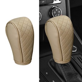 Tioollev Leather Gear Shift Cover,Durable Shift Knob Cover for Shift Lever Protection,Soft Breathable Universal Automotive Shift Knob Decoration Accessories, Fit Car, SUV, Truck (Beige)