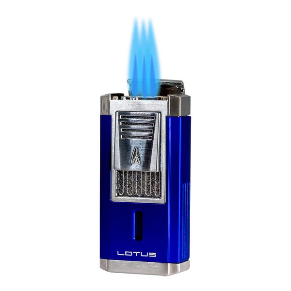 Lotus Lighter Duke L60 Triple Flame Lighter w/ Cutter - Blue and Chrome