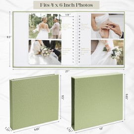 Vienrose Photo Album Linen Cover 4x6 with Writing Areas 200 Pockets Picture Albums Photos Book with Slipcase Metal Stickers Tweezers Ruler for Wedding Family Baby Anniversary Travel Graduction Green