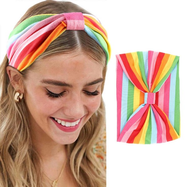 Bomine Boho Fabric Headbands Colorful Criss Cross Headband Stretch Turban Head Wraps for Women and Girls