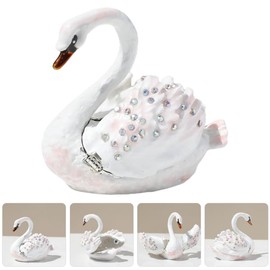 Mikikit Swan Shape Jewelry Organizer Box Elegant Alloy Trinket Storage Case for Necklaces Rings and Earrings Versatile Home Decor with Gradient Design Jewelry Holder