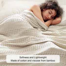 PHF Cooling Waffle Blanket California King Size, Lightweight 60% Rayon Derived from Bamboo & 40% Cotton Breathable Blanket for Hot Sleepers, Soft and Luxury for Bed Couch and Sofa, 110"x96", Linen