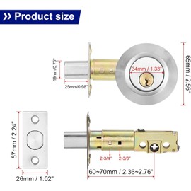 SOZOMO Cerrojo Mariposa Puerta con llave,Cerrojo Chapa Tradicional,Cerradura de Pestillo Redondo,Cerradura de Cilindro Simple,Cerradura de Cerrojo,Cerrojo con Borde Redondo
