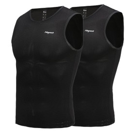 Nepest 2 Pack Men's Cycling Base Layer Mesh Super Breathable Quick Dry High Wicking Bike Sports Undershirt Ultralight Biking Clothing Black M