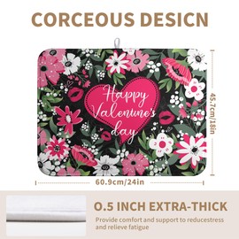 Happy Valentine's Day Dish Drying Mat for Kitchen Counter Valentines Flowers Love Heart Drying Mats Absorbent Reversible Dishes Drainer Mats Microfiber Dish Drying Pad Large Dish Rack Mat 18x24 Inch