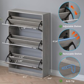 BORNOON Shoe Cabinet with 3-Flip Mirror Drawers, Freestanding Shoe Rack Organizer with Hidden Handle, Slim Narrow Shoe Storage Cabinet for Entryway, Entrance, Hallway, Bedroom
