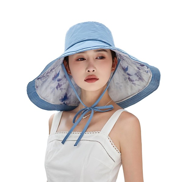 Womens Sun Hats Wide Brim Reversible Floral Beach Bucket Hats