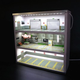 3 Tier Car Model Display Case,16 Parking Spaces Model Car Show Case,1:64 Garage Collectible Show Car Model Display Case with Led Light