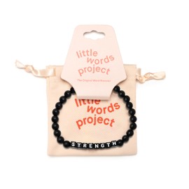 Little Words Project Strength Bracelet, The Original Word Bracelet, Made with Matte Black Jet Stones and Plated Brass Hardware, Handcrafted Design & Positive Message, Size L/XL