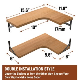 LEOPO Corner Floating Shelves Wall Mounted Set of 6, Corner Wall Shelves Rustic Wood Storage Display for Home Decor, Bedroom, Living Room, Kitchen, Office, Bathroom, Laundry Room, Reddish Brown