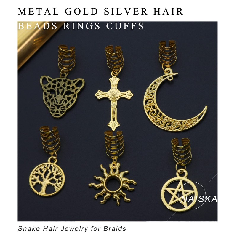 NAISKA 12PCS Moon Hair Accessories Braid Beads Dreadlocks Loc Jewelry