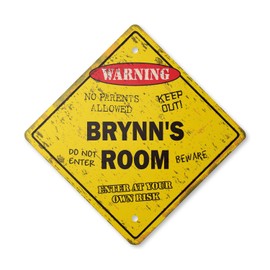 Brynn's Room Sign Vintage Crossing Zone Xing | Indoor/Outdoor Plastic | 12" Tall Rustic Kids Bedroom Decor Door Children's Name boy Girl