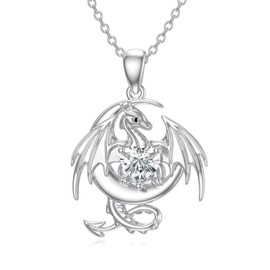 Half Moon Dragon Necklace for Women Sterling Silver Dragon Pendant Necklace Gifts Dragon Jewelry Gifts for Girls Daughter Granddaughter Niece Birthday Christmas Graduation Gifts, Sterling Silver