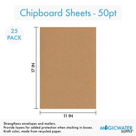 25 Chipboard Sheets 11 x 17 inch - 50pt (Point) Heavy Weight Brown Kraft Cardboard for Scrapbooking & Picture Frame Backing (.050 Caliper Thick) Paper Board | MagicWater Supply