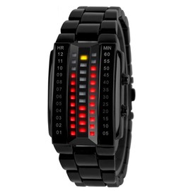 FeiWen Unisex Fashion Binary Black Stainless Steel Digital Watches Yellow and Red LED Light Unique Space Choose Casual Wristwatches, Women, Bracelet