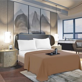 Mocassi California King Flat Sheet - Hotel Luxury 1800 Premier Cooling Bedding Sheet - Softest Sheets - Wrinkle, Fade, Stain Resistant - 1 Single Top Flat Sheet, Cali King, Taupe