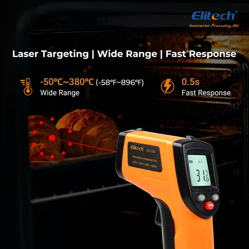 Elitech DIT-220 Infrared Thermometer, High-Precision, Non-Contact Temperature Gun with Laser