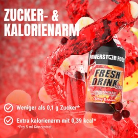 POWERSTAR FOOD Powerstar FRESH DRINK ZERO | Zuckerfrei | Fitness Getr?nke-Sirup mit L-Carnitin, Magnesium & Vitaminen | 1L Vital-Konzentrat mit Wasser zu 50L hypotonischem Sport-Drink mischen | Cherry-Banana