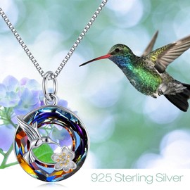 JUSTKIDSTOY Hummingbird Necklace Jewelry for Women 925 Sterling Silver Bird Pendant Necklace with Crystal Christmas Stocking Stuffer Gifts for Daughter
