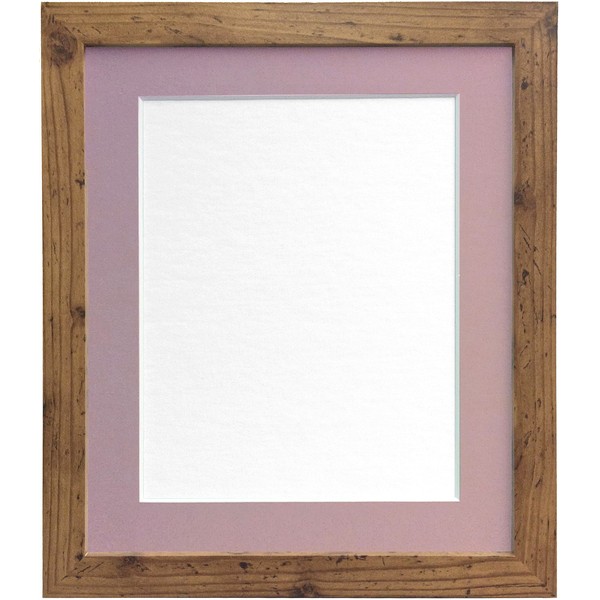 FRAMES BY POST 25mm wide H7 Rustic Oak Picture Photo Frame with Pink Mount A4 for Pic Size 10"x6"