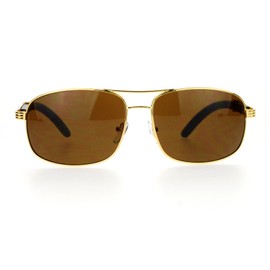 Unisex Navigator Sunglasses Vintage Fashion Square Rectangular Frame Gold, Brown