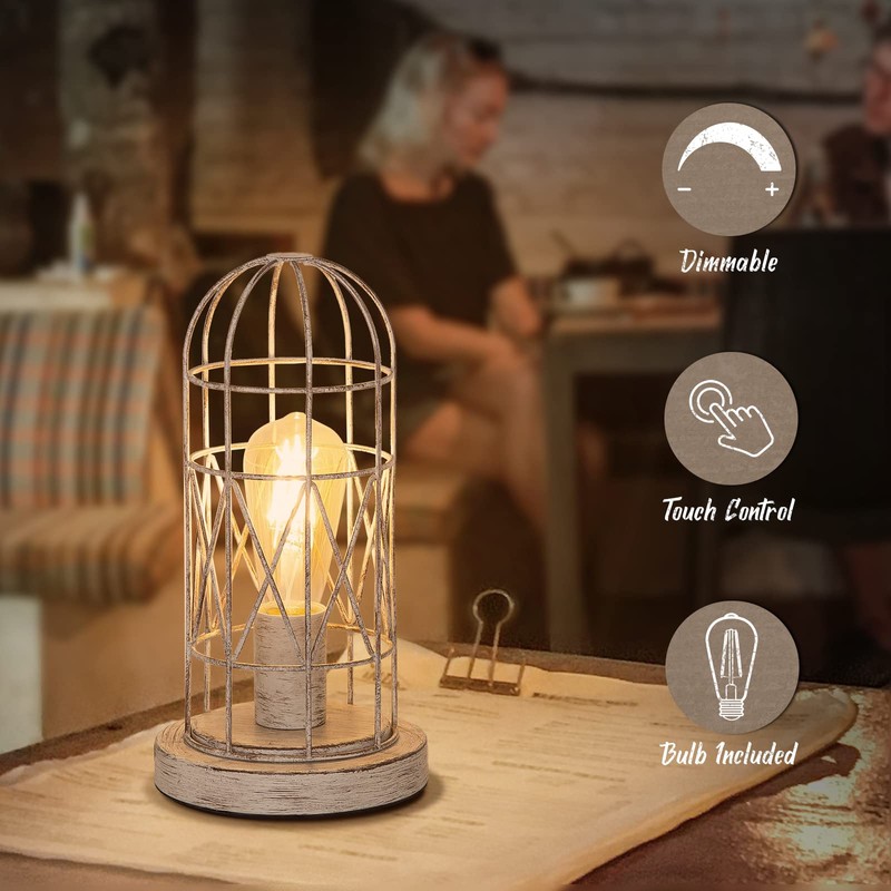 Small Table Lamp, Touch Control Table Lamp with Brushed White