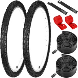 2 Pack Cruiser Bike Tires Replacement Kit:24/26x2.125 inch Folding Replacement Puncture-Resistant Bicycle Tires and Pair Inner Tubes with Tire Levers and Rim Strips for Urban City Commuter Bike
