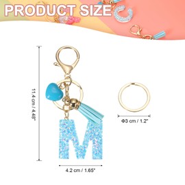 PATIKIL Alphabet Initial Letter Keychain, Resin Cute Keychains with Tassel Heart Letter m Pendant Charm for Women Key Purse Handbag Bag Accessories, Blue