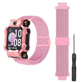 GIOPUEY Strap Compatible with imoo Watch Phone Z7/Z6, Braided Nylon Strap [Unisex] Elastic Replacement Strap - Pink-B